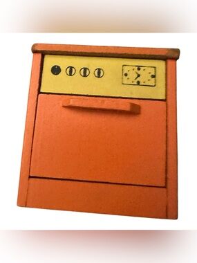 Vintage Lundby Sweden Dollhouse Stove/Oven - Orange & Yellow 1970s MCM Kitchen